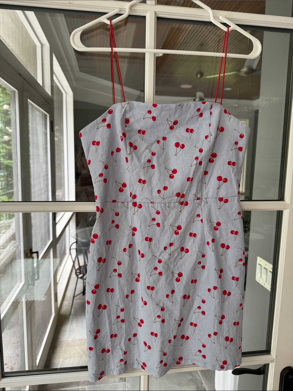 Urban Outfitters Light Blue Mini Dress with Red Cherry Print